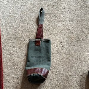 Mona B wine caddy tough Olive canvas 11.5” long strap 10.5”. Water bottles too